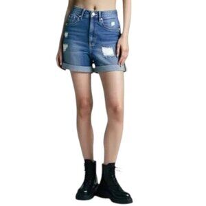 Dickies Cuffed Denim Short In Blue Size Small